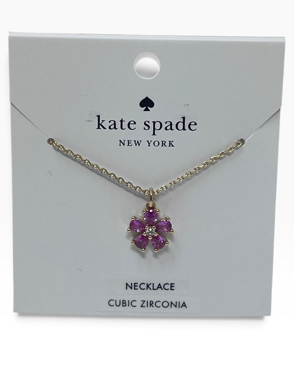 Kate Spade You’re A Gem Fuchsia CZ Flower Pendant Necklace NWT